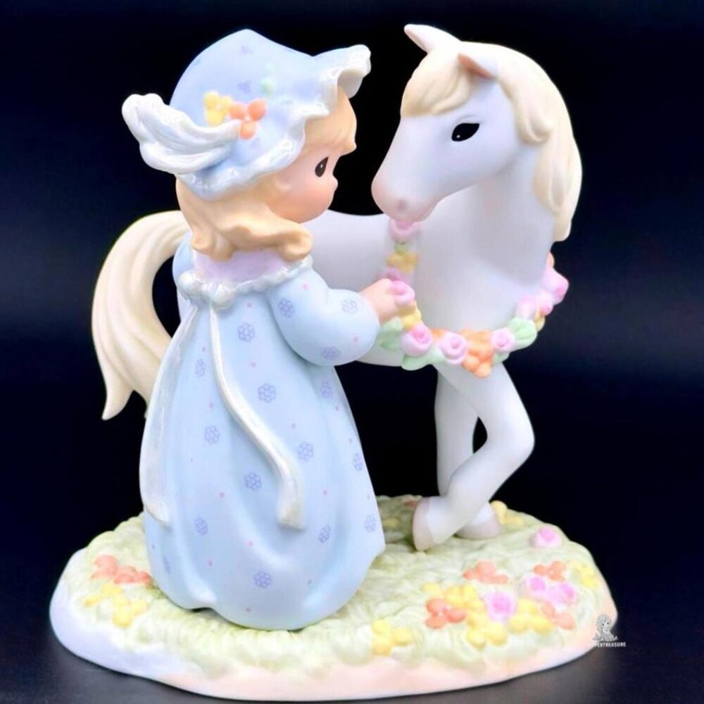 Precious Moments Girl w Pony Figurine – Sweet Pastel Collectible Friendship
